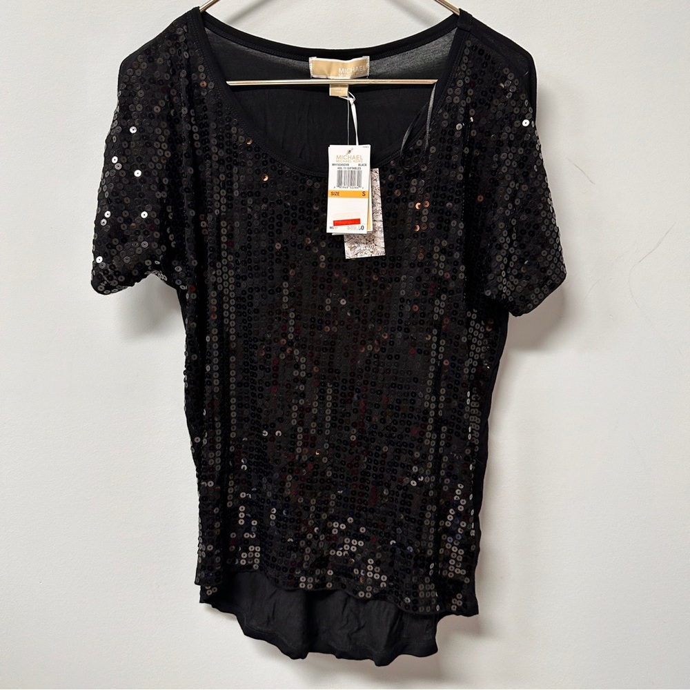 Michael Kors Sequin office festive fun black short sleeve round neck small